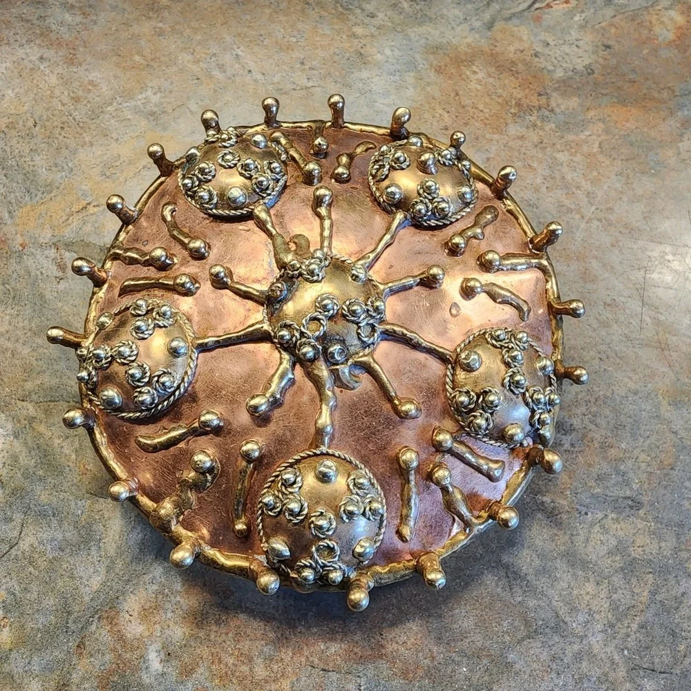 Vintage Handmade Round Large Copper Belt Buckle Artisan Retro Unique